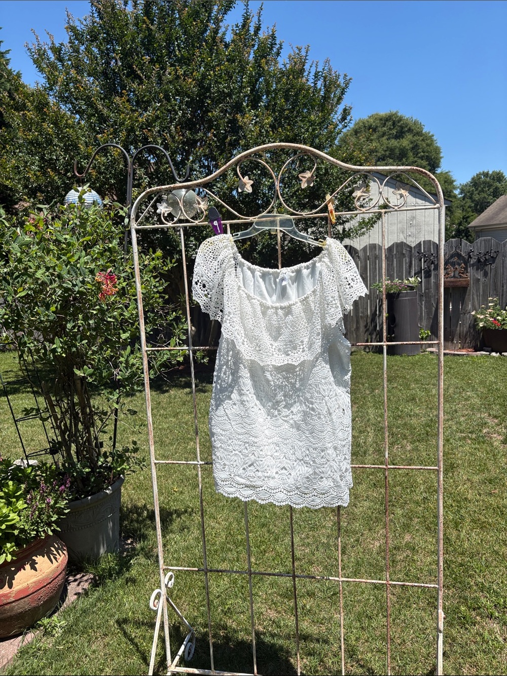 White Lace Off-Shoulder Women's Tunic Top